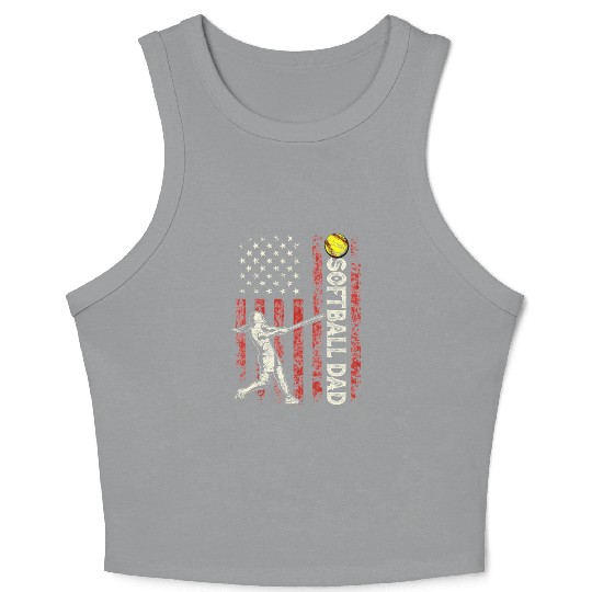 Softball Dad US Flag Gifts For Dad Men Patriotic Crop Tank Top