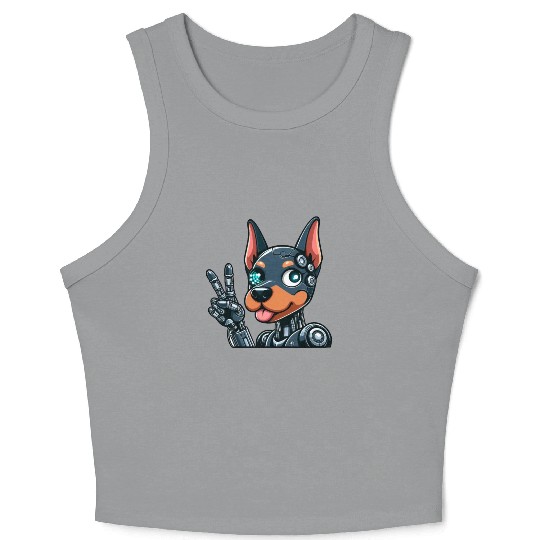 Cyborg Doberman Robot Dog Futuristic Design Crop Tank Top