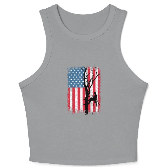 American Flag Arborist Gift For Men Cool Tree Love Crop Tank Top