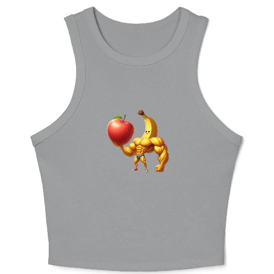 Muscular banana lifts huge apple Crop Tank Top