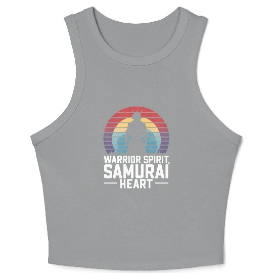 Samurai On A Retro Sunset Crop Tank Top
