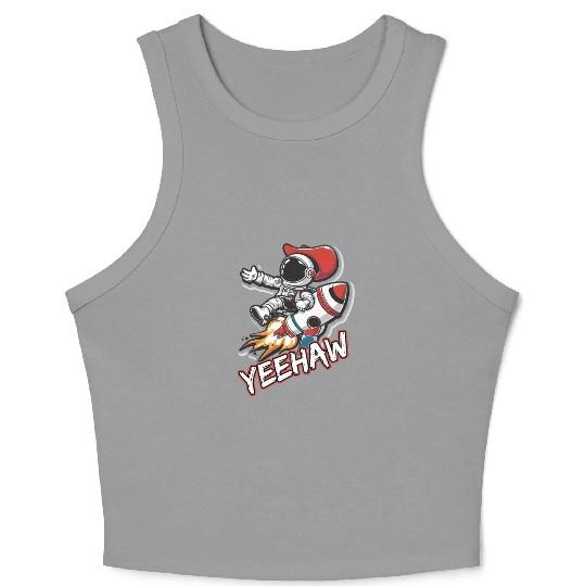 Space Cowboy Riding a Rocket with Yeehaw Slogan Crop Tank Top