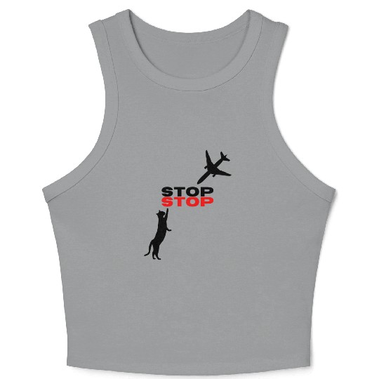 Funny Hilarious Cat Kitty Stop Airplane In Mid Air Crop Tank Top