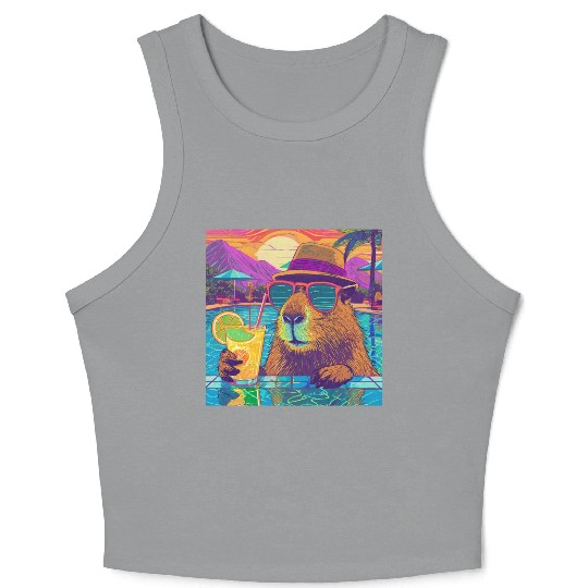 Capybara on vacation sipping on Lemonade Crop Tank Top