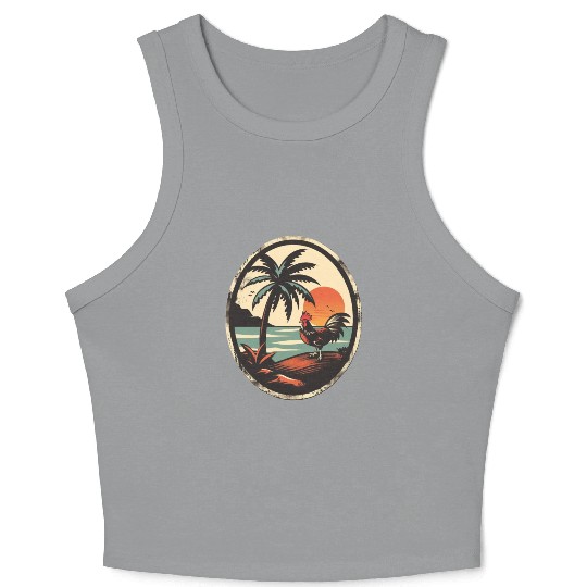 Retro Chicken and Palm Tree Crop Tank Top