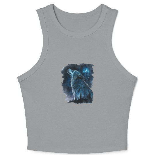 Wolf Print, Cosmic Wolves, Animal Print, Cosmos Crop Tank Top
