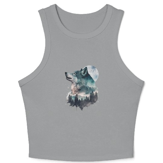 Wolf Print, Cosmic Wolves, Animal Print, Cosmos Crop Tank Top