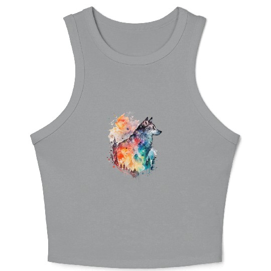 Wolf Print, Cosmic Wolves, Animal Print, Cosmos Crop Tank Top