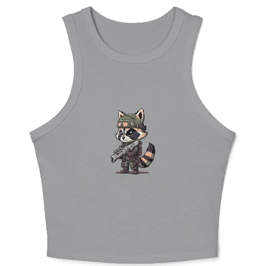 Angry wild raccoon with gun Crop Tank Top