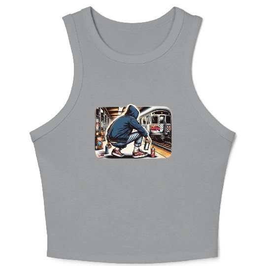 AI Teen in Subway Layup Underground- Masked Border Crop Tank Top