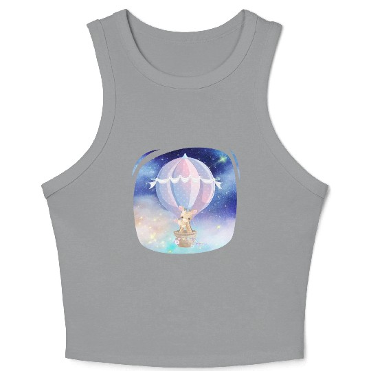 Giraffe And Child Flying Sky Using Hot Balloon Crop Tank Top