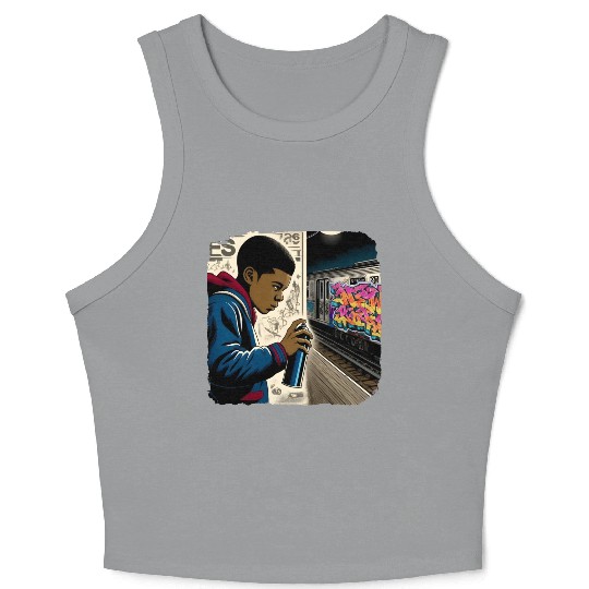 AI Teen in Underground Subway Layup -Masked Border Crop Tank Top