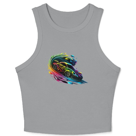 Fantasy Racing Sports Car Exotic Rainbow Crop Tank Top