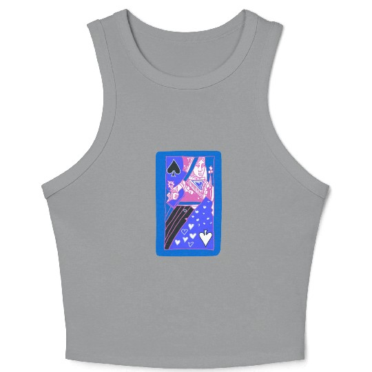 Blue Queen Of Spades Playing Card Crop Tank Top