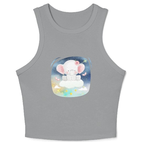 Baby Elephant Ride Up To Sky Using Cloud Excited Crop Tank Top