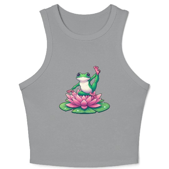 Frog Yoga Meditation on Water Lily Crop Tank Top