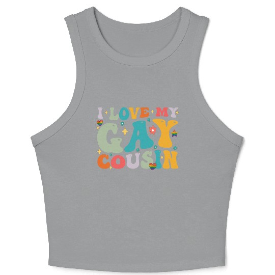 I Love My Gay Cousin Family LGBTQ Pride Groovy Crop Tank Top