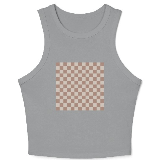 Brown Classic Checkered Big Checkerboard Crop Tank Top