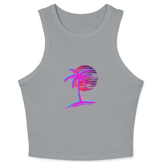 sunset Vaporwave Palm Tree Aesthetic Tropical Crop Tank Top