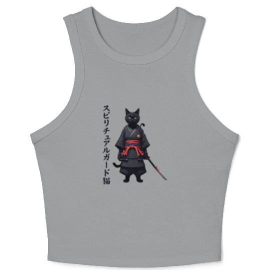 Black cat samurai Crop Tank Top