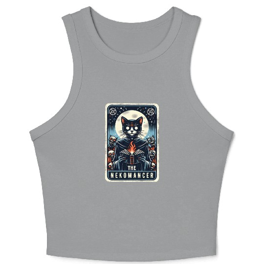 The Nekomancer Funny Tarot Necromancer Cat Pun Crop Tank Top