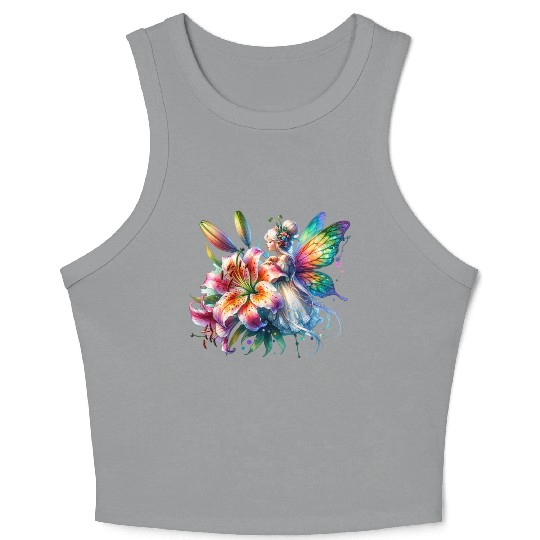 Tiger Lily Fairy Floral Fantasy Watercolor Crop Tank Top