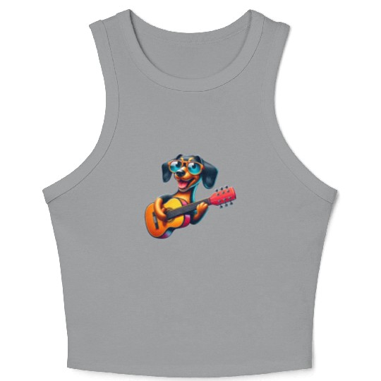 Dachshund Guitarist Guitar Music Dog Crop Tank Top