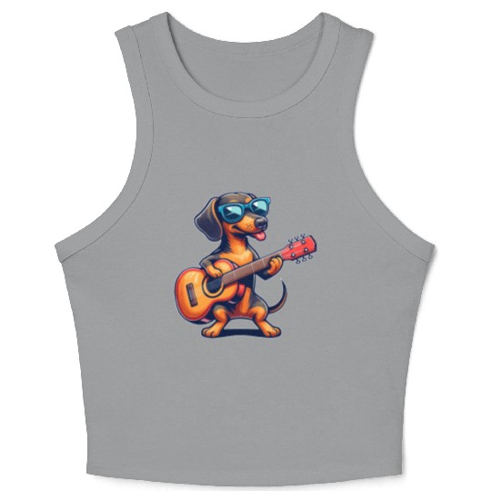 Dachshund Guitarist Musical Dog Playing Guitar Crop Tank Top