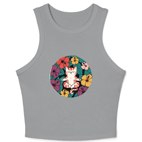 Zen Hibiscus Cat Crop Tank Top