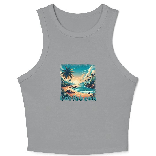 Caribbean Vacation Beach America Grunge Style Crop Tank Top