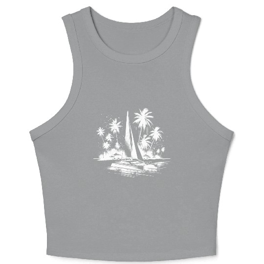 Catamaran Sailing Boat With Palm Trees Crop Tank Top