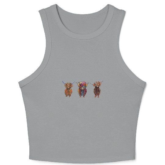 CoW PRiNT ANiMaL PRiNT HiGHLaND CoWS ' ALL THRee ' Crop Tank Top