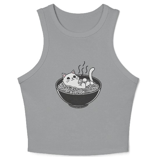 Ramen Cat Kawaii Anime Otaku Bowl Japanese Noodles Crop Tank Top