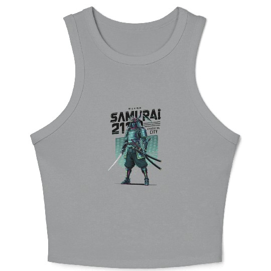 Cyber Samurai 2110: Glowing Katana Warrior Crop Tank Top