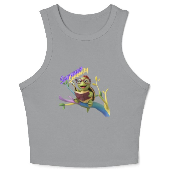 Cute Little Green Sea Turtle for Summer Aesthetic Crop Tank Top