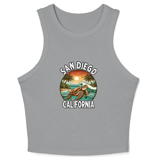 California Beach, San Diego Sea Turtle Beach Crop Tank Top