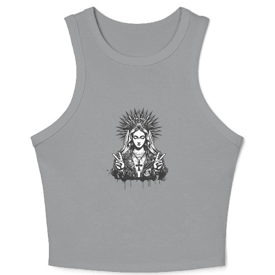 Mother of God Mary as a punk with a leather outfit Crop Tank Top