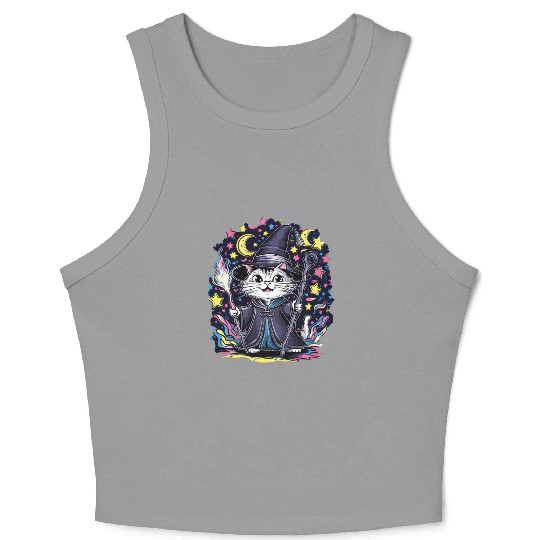 Charming Wizard Cat Casting Magic Crop Tank Top