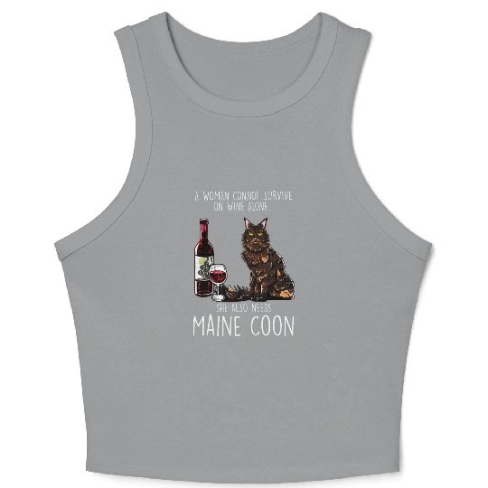 Womens She Needs A Maine and Wine Feline Cat Lover Crop Tank Top