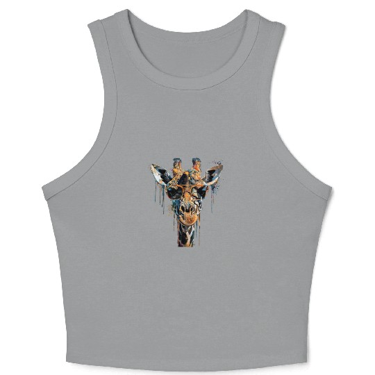 Cool Sunglasses Giraffe Covered In Rainbow Paint Crop Tank Top