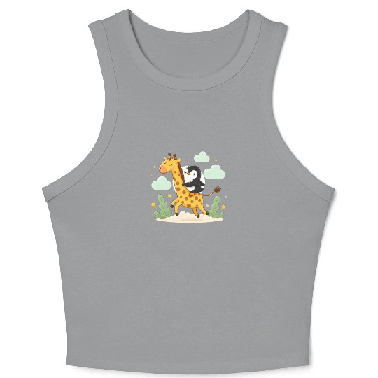 Penguin rides giraffe Crop Tank Top