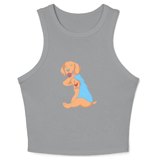I Love Mom Tattoo Dog Golden Retriever Mom Crop Tank Top