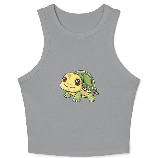 Adorable Smiling Turtle Character Crop Tank Top
