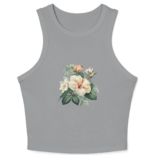 Watercolor Tropical Flowers Clipart, Tropical Crop Tank Top