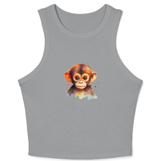 Baby Monkey Watercolor Portrait Chimp Ape Graphic Crop Tank Top