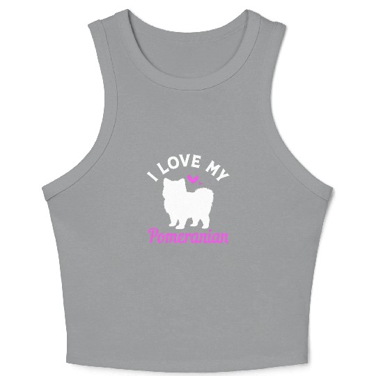 Dog Silhouette Pet Puppy I Love My Pomeranian Crop Tank Top