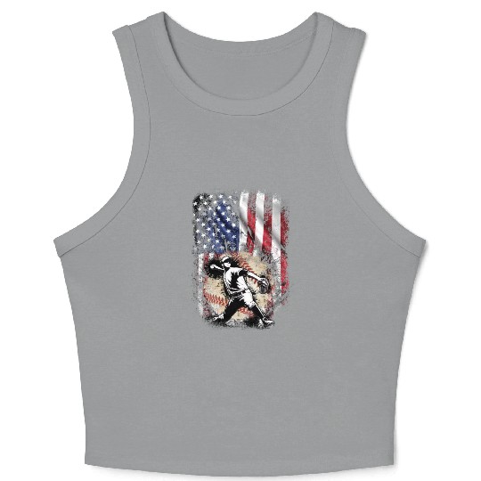 Patriotic American Flag Baseball Pitcher Crop Tank Top