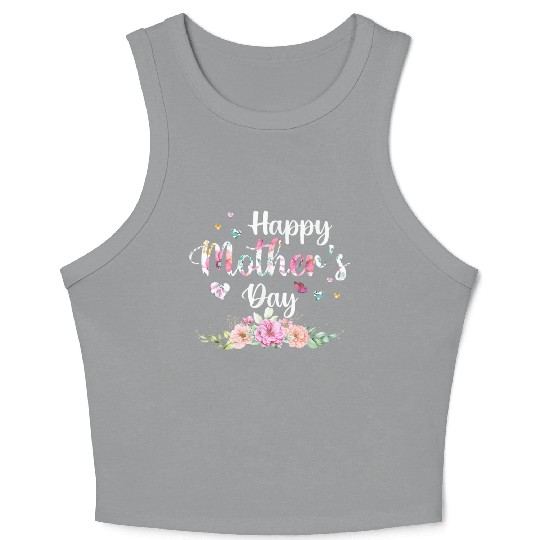 Happy Mothers Grandma Floral Crop Tank Top