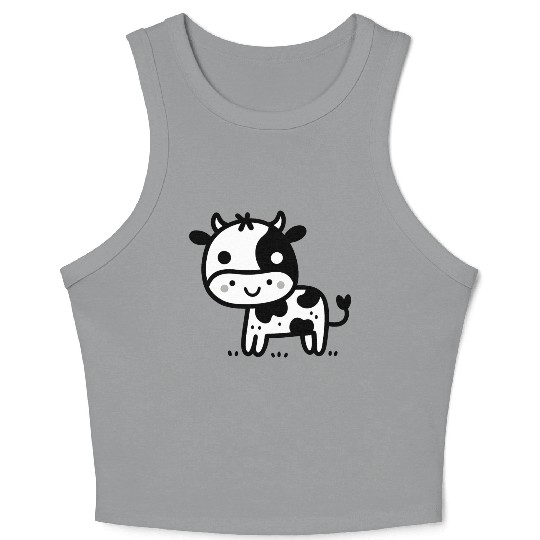 Friendly Stick Figure Cow - Black & White Crop Tank Top