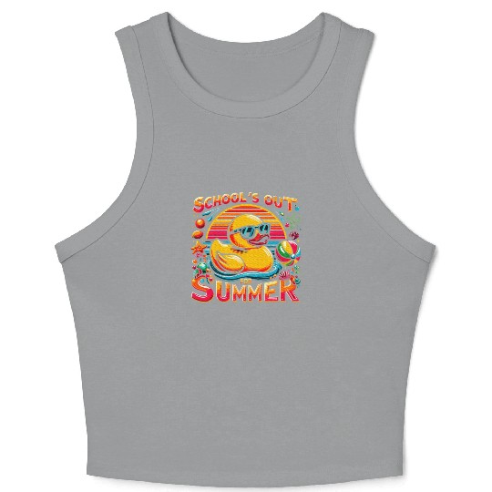 Schools Out For Summer Teacher Yellow Duck Crop Tank Top